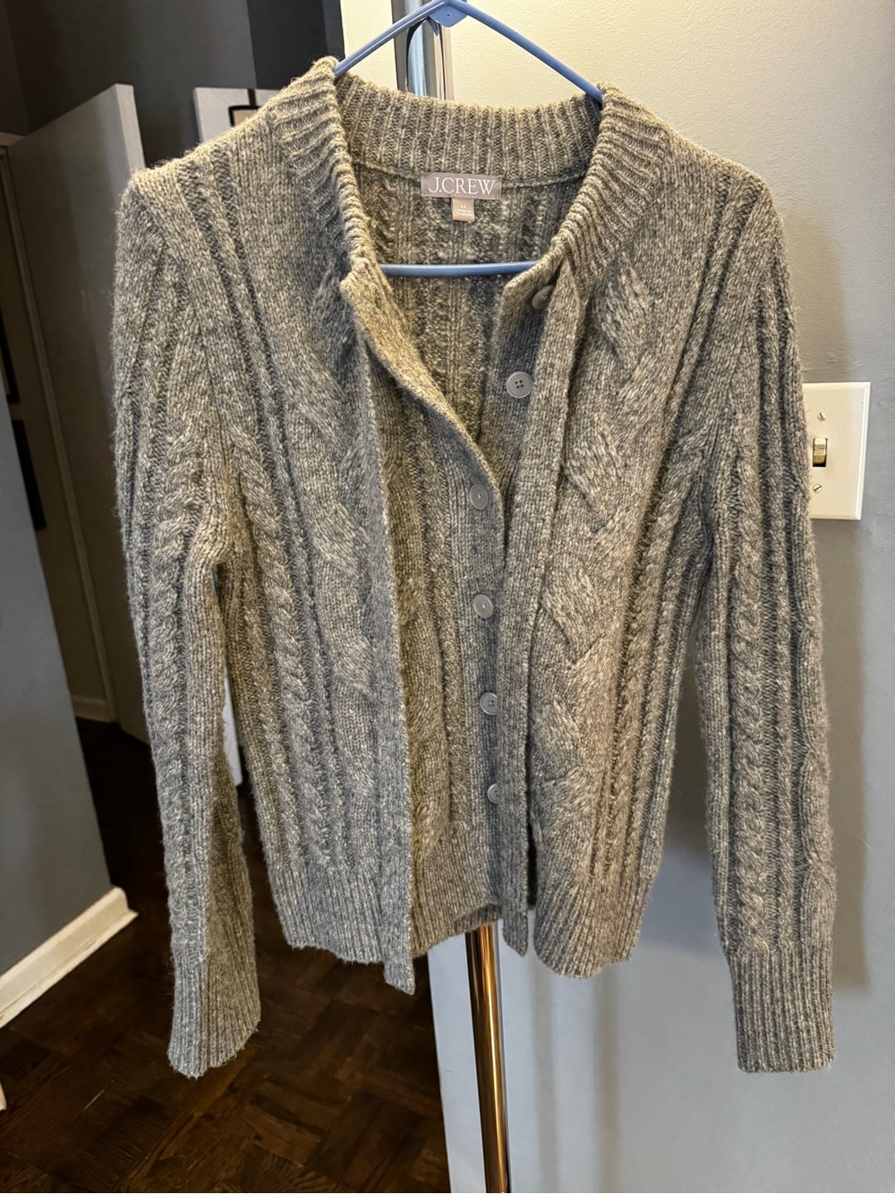 J. Crew Gray Cable-Knit Button Cardigan